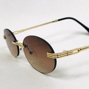 Rimless Brown‎ Lens Sunglasses Small Gold Shades